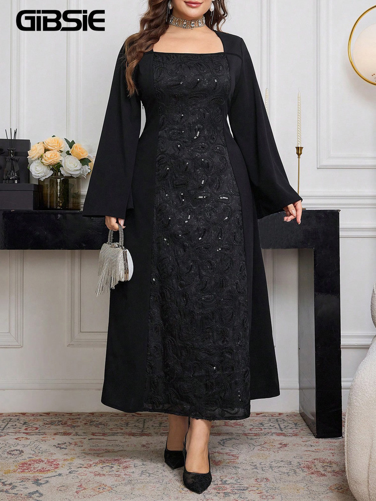 Embroidery Motif - GIBSIE-vestido negro de talla grande con