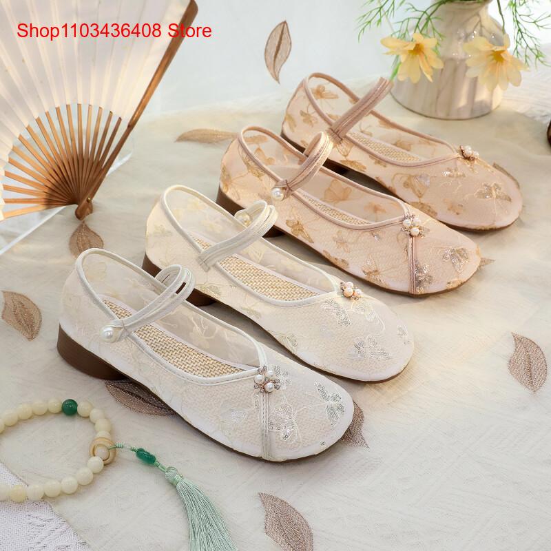 Embroidery Canvas - Nuevos Zapatos de Malla con Tacón