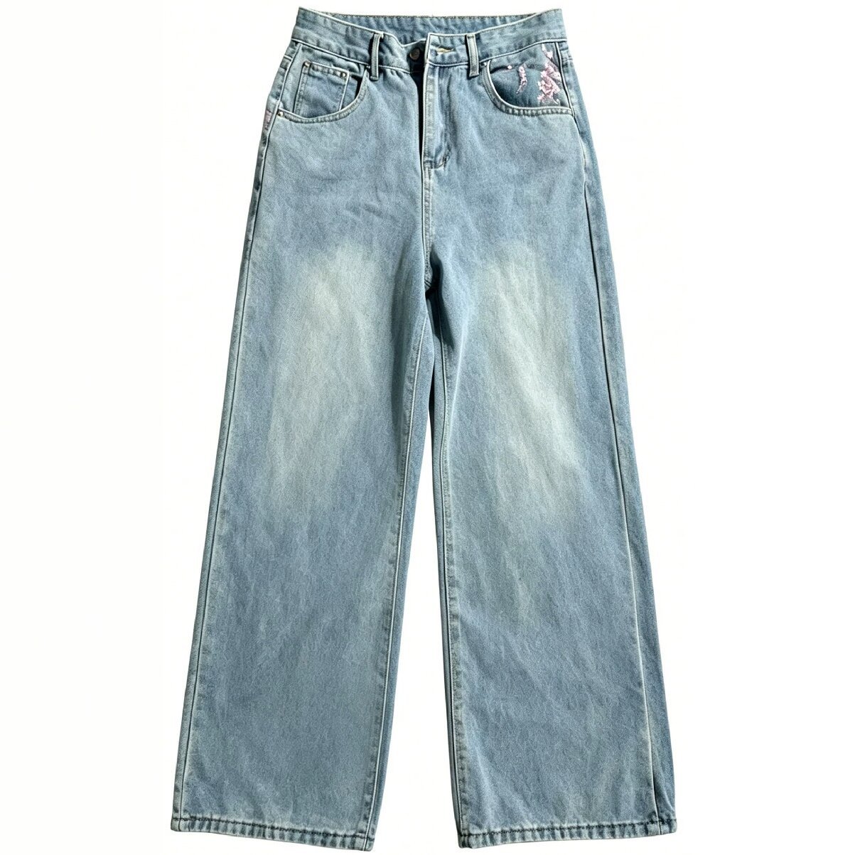 Embroidery Jeans Sakura - Jeans de Cintura Alta y Pierna