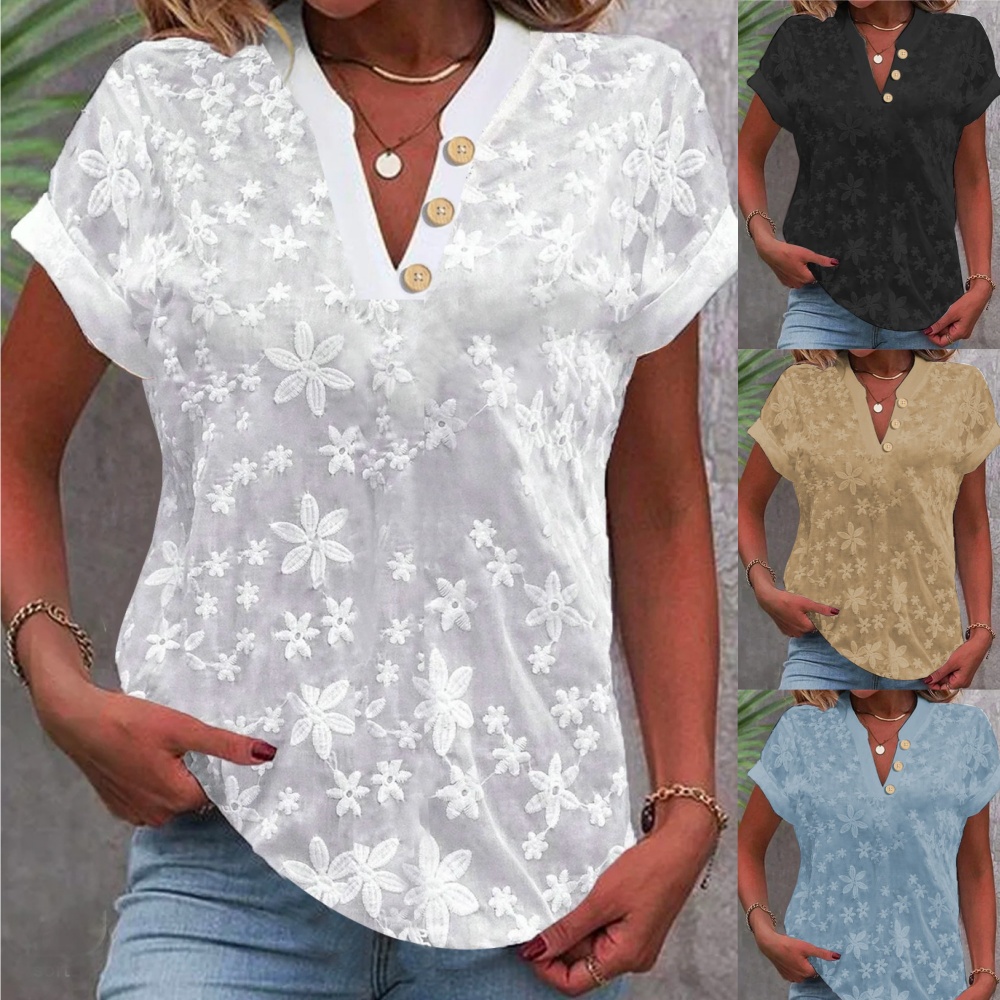 Embroidery Eyelet - Camisa corta Blusa de encaje blanco