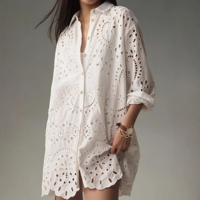 Embroidery Eyelet - Vestido camisero de mujer con bordado