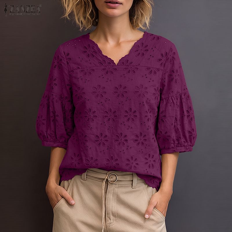 Embroidery Eyelet - ZANZEA 2026 Blusas con Bordado de