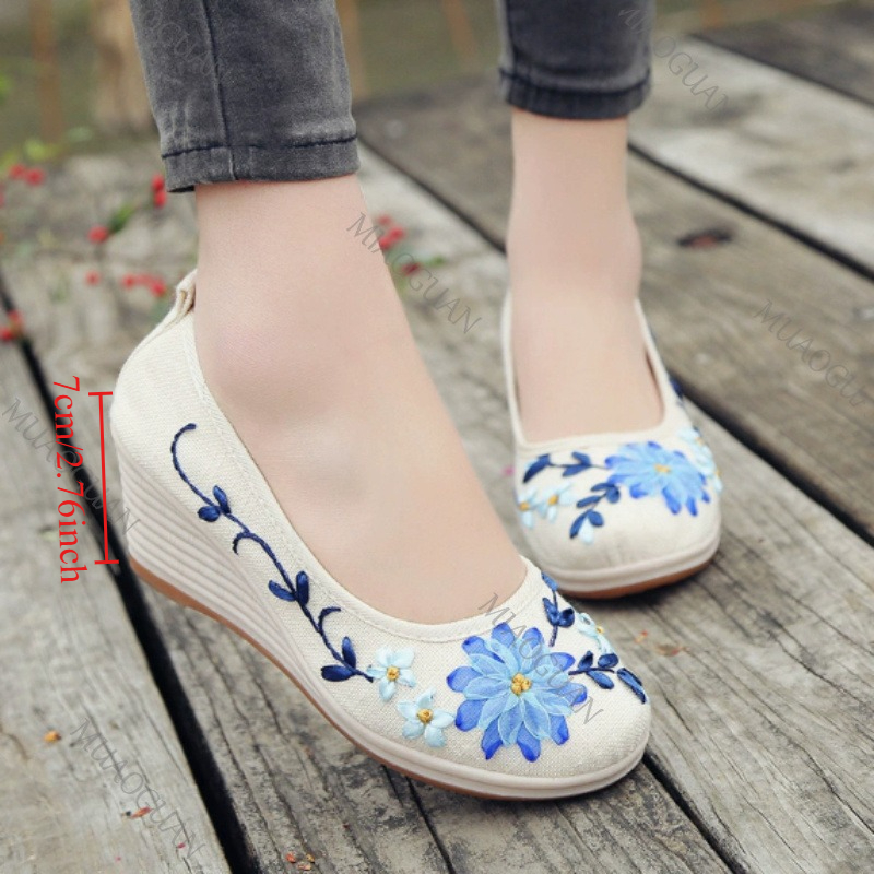 Embroidery Canvas - Zapatos de Plataforma con Cuña Bordados