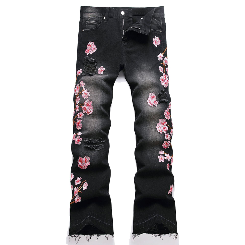 Embroidery Jeans Sakura - Pantalones vaqueros con bordado de Sakura
