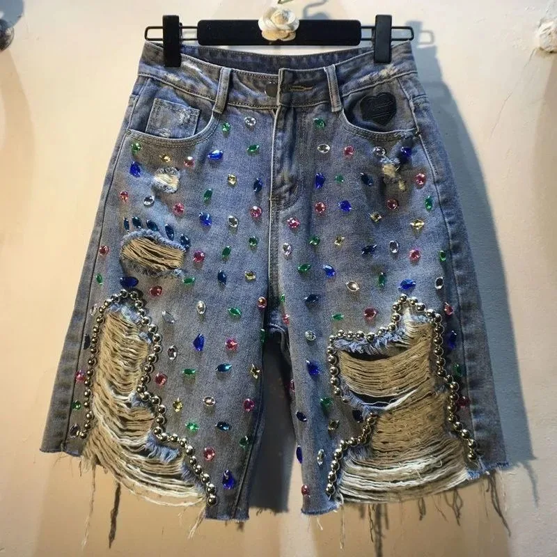 Embroidery Jeans Sakura - Pantalones cortos de verano 2025, pantalones