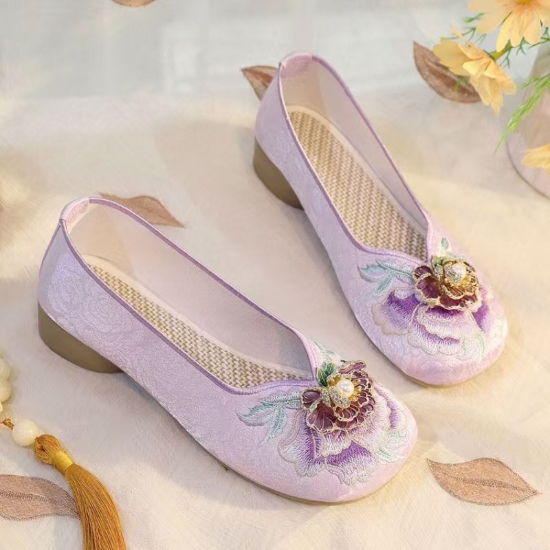 Embroidery Canvas - Zapatos de tela bordados de tacón