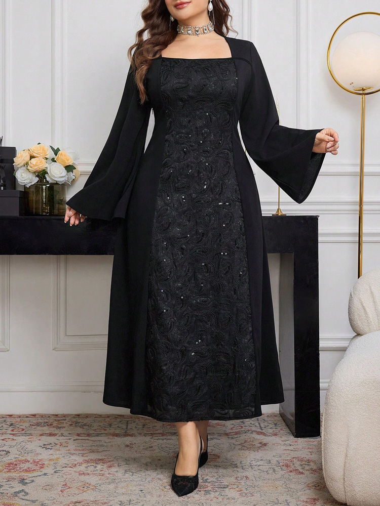 GIBSIE-vestido negro de talla  - Embroidery Motif reseña y precio