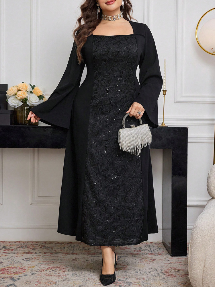 GIBSIE-vestido negro de talla  - Embroidery Motif reseña y precio