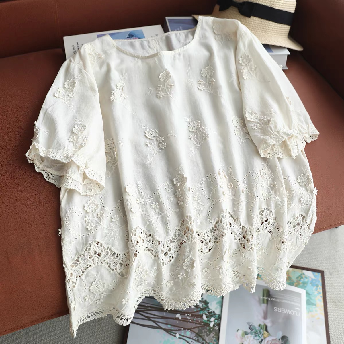 Blusa Vintage de Algodón Blanc - Embroidery Eyelet reseña y precio
