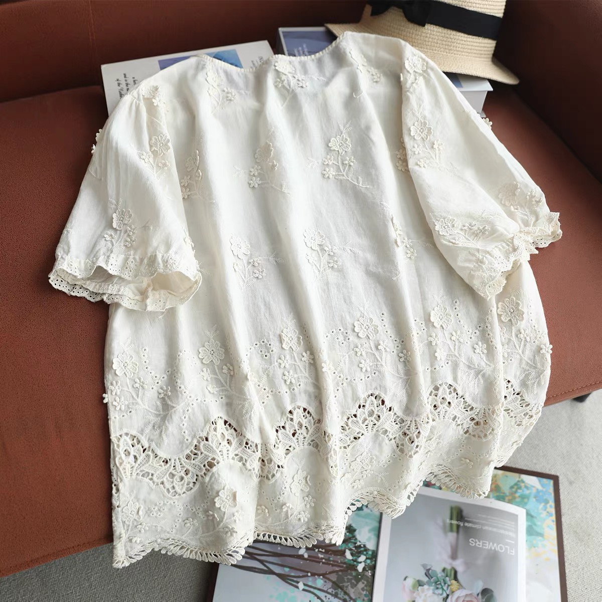Blusa Vintage de Algodón Blanc - Embroidery Eyelet reseña y precio