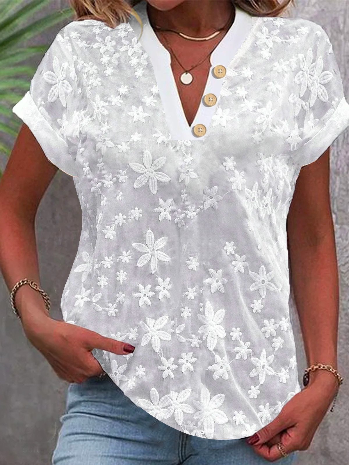 Camisa corta Blusa de encaje b - Embroidery Eyelet reseña y precio