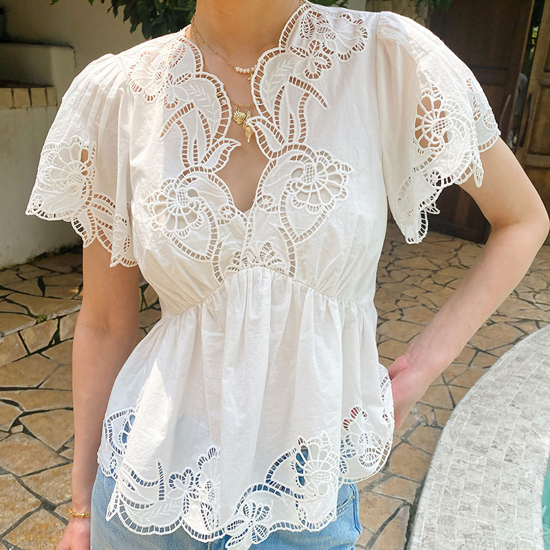 Blusa de Algodón Blanco con Bo - Embroidery Eyelet reseña y precio