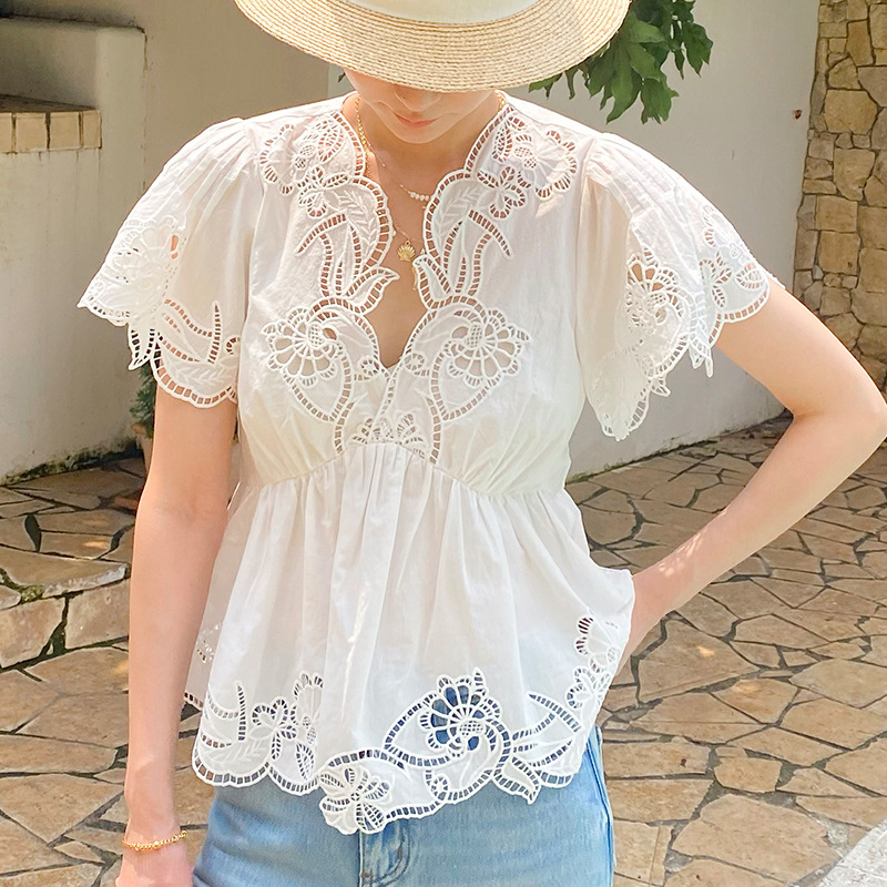 Blusa de Algodón Blanco con Bo - Embroidery Eyelet reseña y precio
