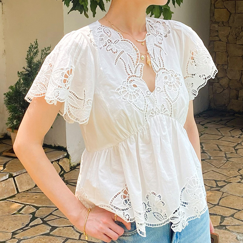 Blusa de Algodón Blanco con Bo - Embroidery Eyelet reseña y precio