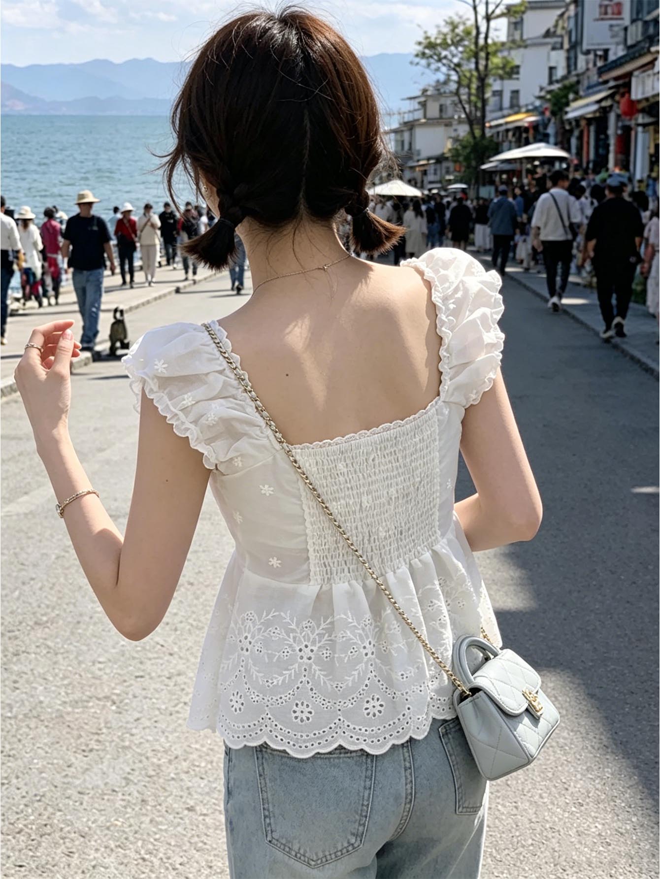 Blusa corta blanca con bordado - Embroidery Eyelet reseña y precio