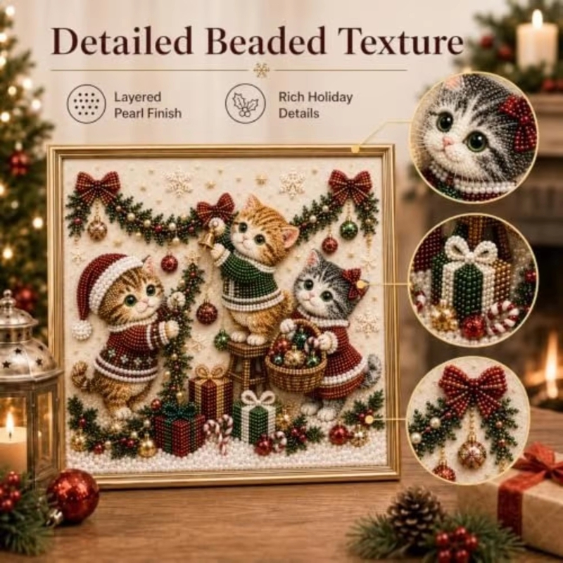 Kit de Arte de Gatito Navideño - Embroidery Xmas Kits reseña y precio