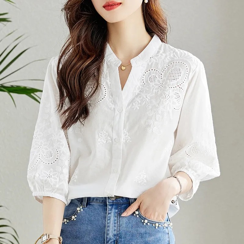 Blusa Blanca para Mujer con Bo - Embroidery Eyelet reseña y precio