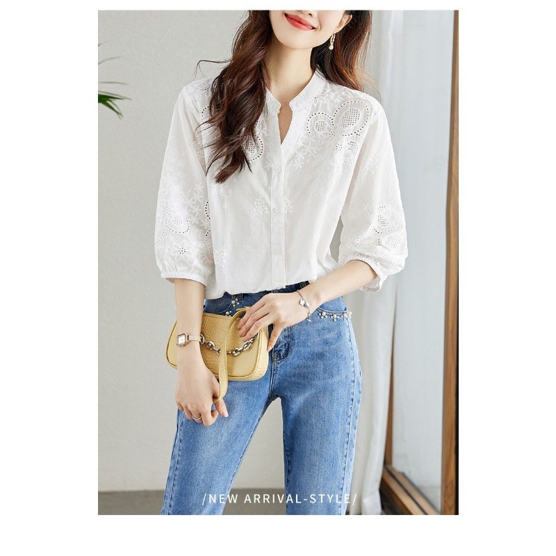 Blusa Blanca para Mujer con Bo - Embroidery Eyelet reseña y precio