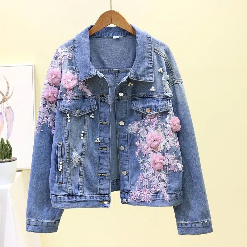 Chaqueta corta de mezclilla bo - Embroidery Jeans Sakura reseña y precio